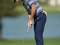 Marco Penge of England plays his shot on the 14th green on day one of the Estrella Damm N.A. Andalucia Masters 2024 at Real Club de Golf Sot...