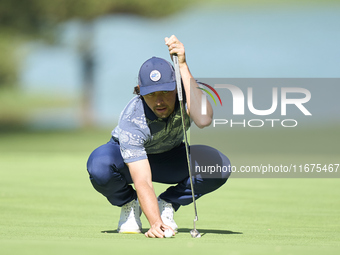 Marco Penge of England studies his shot on the 14th green on day one of the Estrella Damm N.A. Andalucia Masters 2024 at Real Club de Golf S...