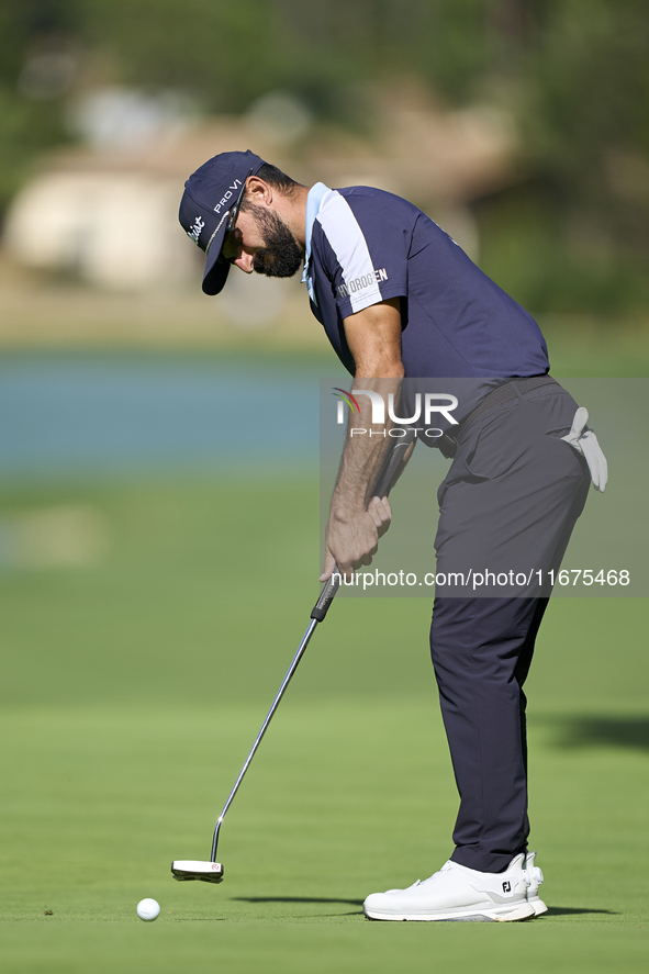 Francesco Laporta of Italy plays his shot on the 14th green on day one of the Estrella Damm N.A. Andalucia Masters 2024 at Real Club de Golf...