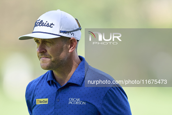 Stuart Manley of Wales looks at the 14th green on day one of the Estrella Damm N.A. Andalucia Masters 2024 at Real Club de Golf Sotogrande i...