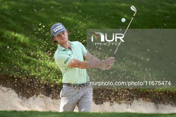 Freddy Schott of Germany plays his shot out of a bunker on the 14th hole on day one of the Estrella Damm N.A. Andalucia Masters 2024 at Real...