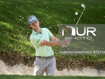 Freddy Schott of Germany plays his shot out of a bunker on the 14th hole on day one of the Estrella Damm N.A. Andalucia Masters 2024 at Real...