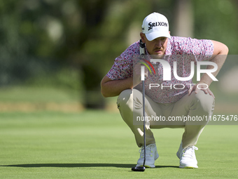 Jacques Kruyswijk of South Africa studies his shot on the 16th green on day one of the Estrella Damm N.A. Andalucia Masters 2024 at Real Clu...