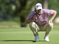 Jacques Kruyswijk of South Africa studies his shot on the 16th green on day one of the Estrella Damm N.A. Andalucia Masters 2024 at Real Clu...