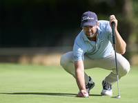 Scott Jamieson of Scotland studies his shot on the 16th green on day one of the Estrella Damm N.A. Andalucia Masters 2024 at Real Club de Go...