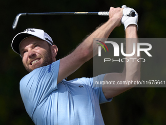 Maximilian Kieffer of Germany tees off on the 17th hole on day one of the Estrella Damm N.A. Andalucia Masters 2024 at Real Club de Golf Sot...