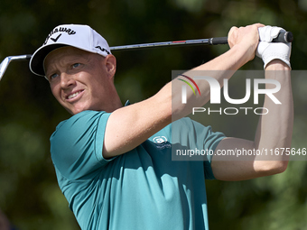 Simon Forsstrom of Sweden tees off on the 17th hole on day one of the Estrella Damm N.A. Andalucia Masters 2024 at Real Club de Golf Sotogra...