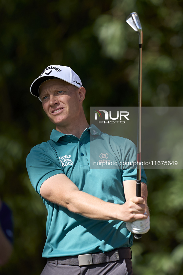 Simon Forsstrom of Sweden tees off on the 17th hole on day one of the Estrella Damm N.A. Andalucia Masters 2024 at Real Club de Golf Sotogra...