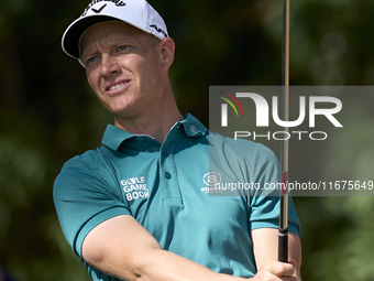 Simon Forsstrom of Sweden tees off on the 17th hole on day one of the Estrella Damm N.A. Andalucia Masters 2024 at Real Club de Golf Sotogra...