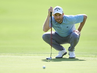 Maximilian Kieffer of Germany studies his shot on the 16th green on day one of the Estrella Damm N.A. Andalucia Masters 2024 at Real Club de...