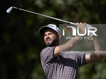 Santiago Tarrio of Spain tees off on the 17th hole on day one of the Estrella Damm N.A. Andalucia Masters 2024 at Real Club de Golf Sotogran...