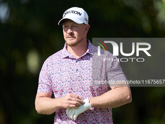 Jacques Kruyswijk of South Africa reacts on the 17th hole on day one of the Estrella Damm N.A. Andalucia Masters 2024 at Real Club de Golf S...