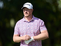 Jacques Kruyswijk of South Africa reacts on the 17th hole on day one of the Estrella Damm N.A. Andalucia Masters 2024 at Real Club de Golf S...