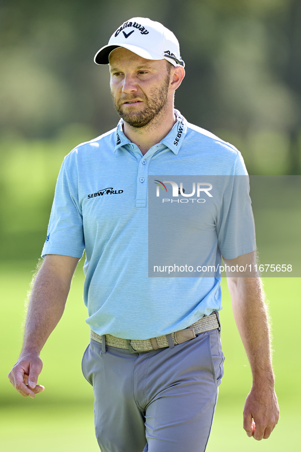 Maximilian Kieffer of Germany reacts on the 16th green on day one of the Estrella Damm N.A. Andalucia Masters 2024 at Real Club de Golf Soto...