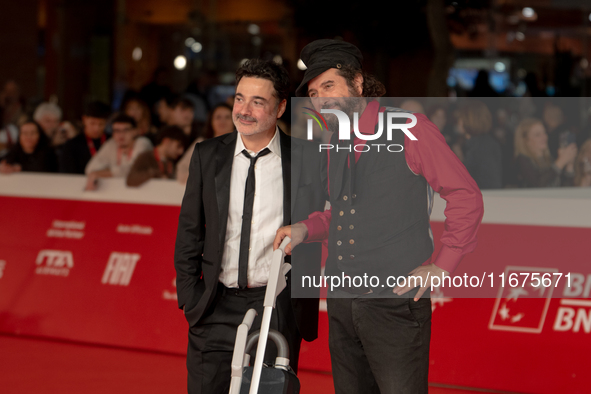 Gianfranco Firriolo and Vinicio Capossela attend the ''Natale Fuori Orario'' red carpet during the 19th Rome Film Festival at Auditorium Par...