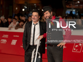 Gianfranco Firriolo and Vinicio Capossela attend the ''Natale Fuori Orario'' red carpet during the 19th Rome Film Festival at Auditorium Par...