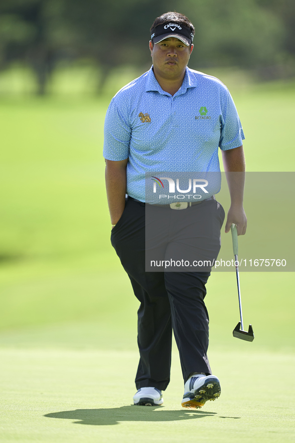 Kiradech Aphibarnrat of Thailand walks on the 16th green on day one of the Estrella Damm N.A. Andalucia Masters 2024 at Real Club de Golf So...