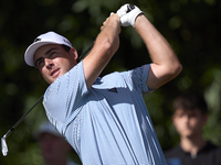 Aaron Cockerill of Canada tees off on the 17th hole on day one of the Estrella Damm N.A. Andalucia Masters 2024 at Real Club de Golf Sotogra...