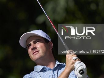 Aaron Cockerill of Canada tees off on the 17th hole on day one of the Estrella Damm N.A. Andalucia Masters 2024 at Real Club de Golf Sotogra...