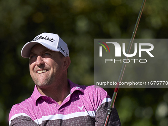 Darren Fichardt of South Africa tees off on the 17th hole on day one of the Estrella Damm N.A. Andalucia Masters 2024 at Real Club de Golf S...