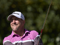 Darren Fichardt of South Africa tees off on the 17th hole on day one of the Estrella Damm N.A. Andalucia Masters 2024 at Real Club de Golf S...