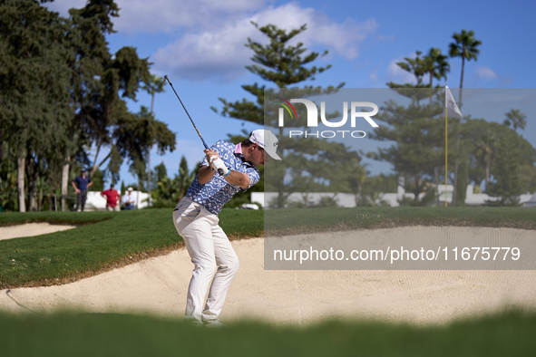 David Micheluzzi of Australia plays his shot out of a bunker on the 16th hole on day one of the Estrella Damm N.A. Andalucia Masters 2024 at...