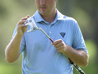 Aaron Cockerill of Canada reacts on the 16th green on day one of the Estrella Damm N.A. Andalucia Masters 2024 at Real Club de Golf Sotogran...