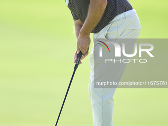 Darren Fichardt of South Africa plays a shot on the 16th green on day one of the Estrella Damm N.A. Andalucia Masters 2024 at Real Club de G...