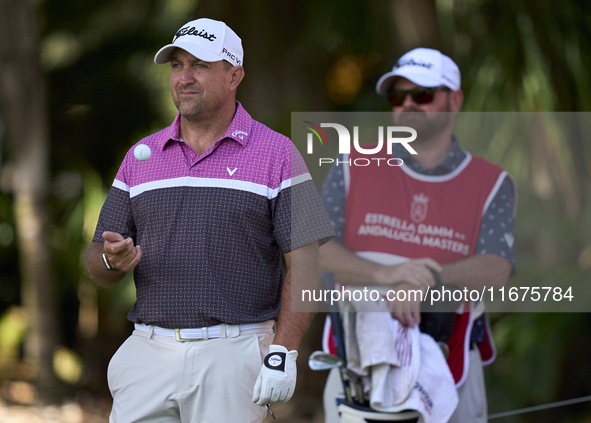 Darren Fichardt of South Africa reacts on the 16th hole on day one of the Estrella Damm N.A. Andalucia Masters 2024 at Real Club de Golf Sot...