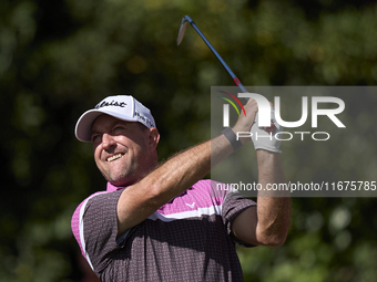 Darren Fichardt of South Africa tees off on the 17th hole on day one of the Estrella Damm N.A. Andalucia Masters 2024 at Real Club de Golf S...