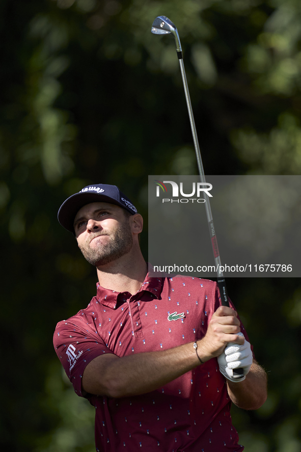 Adri Arnaus of Spain tees off on the 17th hole on day one of the Estrella Damm N.A. Andalucia Masters 2024 at Real Club de Golf Sotogrande i...