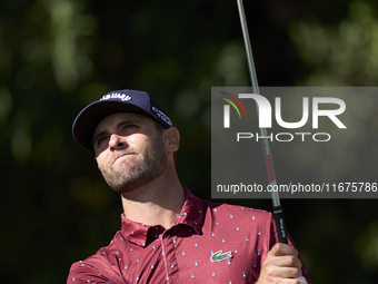 Adri Arnaus of Spain tees off on the 17th hole on day one of the Estrella Damm N.A. Andalucia Masters 2024 at Real Club de Golf Sotogrande i...