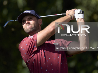 Adri Arnaus of Spain tees off on the 17th hole on day one of the Estrella Damm N.A. Andalucia Masters 2024 at Real Club de Golf Sotogrande i...