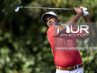 Om Prakash Chouhan of India tees off on the 17th hole on day one of the Estrella Damm N.A. Andalucia Masters 2024 at Real Club de Golf Sotog...