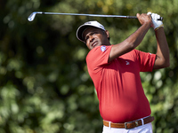 Om Prakash Chouhan of India tees off on the 17th hole on day one of the Estrella Damm N.A. Andalucia Masters 2024 at Real Club de Golf Sotog...