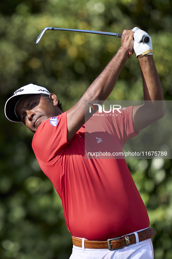 Om Prakash Chouhan of India tees off on the 17th hole on day one of the Estrella Damm N.A. Andalucia Masters 2024 at Real Club de Golf Sotog...