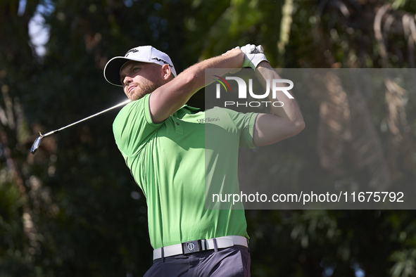 Daniel Gavins of England tees off on the 17th hole on day one of the Estrella Damm N.A. Andalucia Masters 2024 at Real Club de Golf Sotogran...