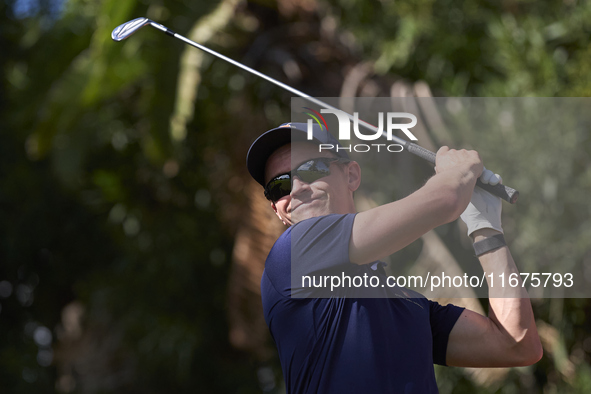 Daan Huizing of the Netherlands tees off on the 17th hole on day one of the Estrella Damm N.A. Andalucia Masters 2024 at Real Club de Golf S...