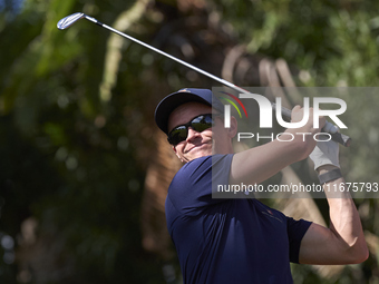 Daan Huizing of the Netherlands tees off on the 17th hole on day one of the Estrella Damm N.A. Andalucia Masters 2024 at Real Club de Golf S...