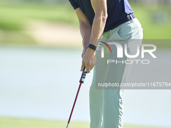 Daan Huizing of the Netherlands plays his shot on the 16th green on day one of the Estrella Damm N.A. Andalucia Masters 2024 at Real Club de...