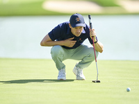 Daan Huizing of the Netherlands studies his shot on the 16th green on day one of the Estrella Damm N.A. Andalucia Masters 2024 at Real Club...