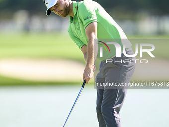 Daniel Gavins of England plays a shot on the 16th green on day one of the Estrella Damm N.A. Andalucia Masters 2024 at Real Club de Golf Sot...