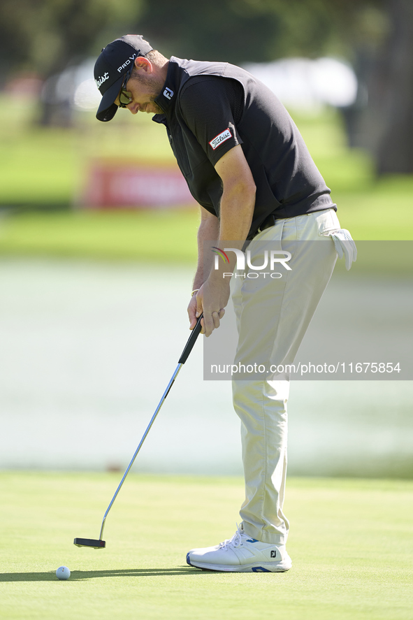 Matthew Southgate of England plays a shot on the 16th green on day one of the Estrella Damm N.A. Andalucia Masters 2024 at Real Club de Golf...