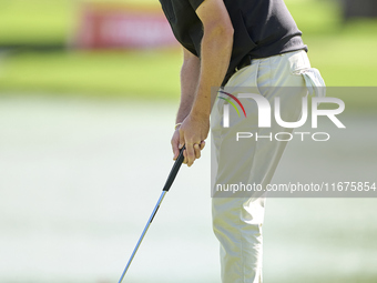 Matthew Southgate of England plays a shot on the 16th green on day one of the Estrella Damm N.A. Andalucia Masters 2024 at Real Club de Golf...