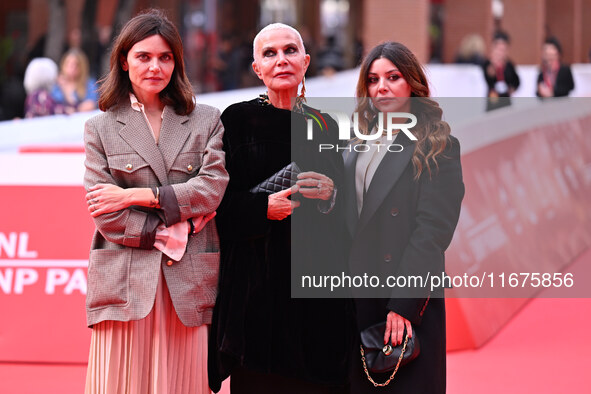 Elisa Fuksas, Doriana Mandrelli, and Lavinia Fuksas attend the ''Marko Polo'' red carpet during the 19th Rome Film Festival at Auditorium Pa...