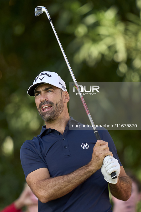 Alvaro Quiros of Spain tees off on the 17th hole on day one of the Estrella Damm N.A. Andalucia Masters 2024 at Real Club de Golf Sotogrande...