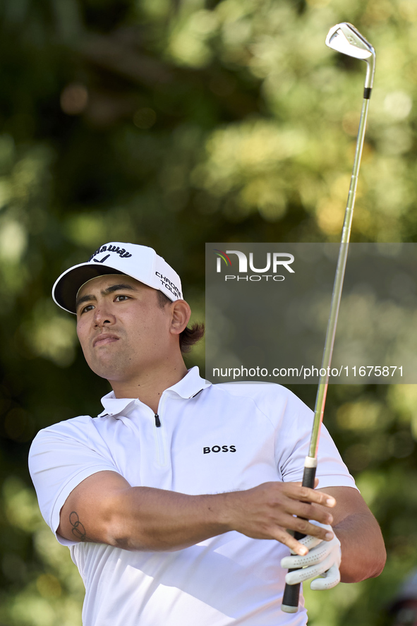 Gavin Green of Malaysia tees off on the 17th hole on day one of the Estrella Damm N.A. Andalucia Masters 2024 at Real Club de Golf Sotogrand...