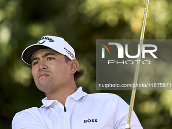 Gavin Green of Malaysia tees off on the 17th hole on day one of the Estrella Damm N.A. Andalucia Masters 2024 at Real Club de Golf Sotogrand...