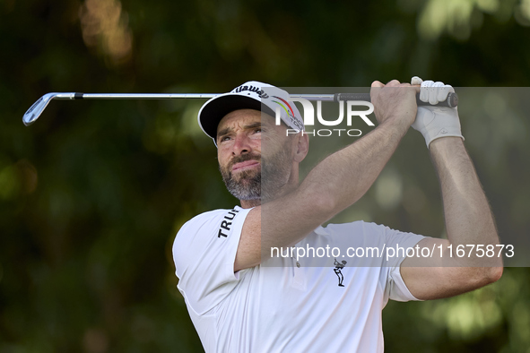 Oliver Wilson of England tees off on the 17th hole on day one of the Estrella Damm N.A. Andalucia Masters 2024 at Real Club de Golf Sotogran...