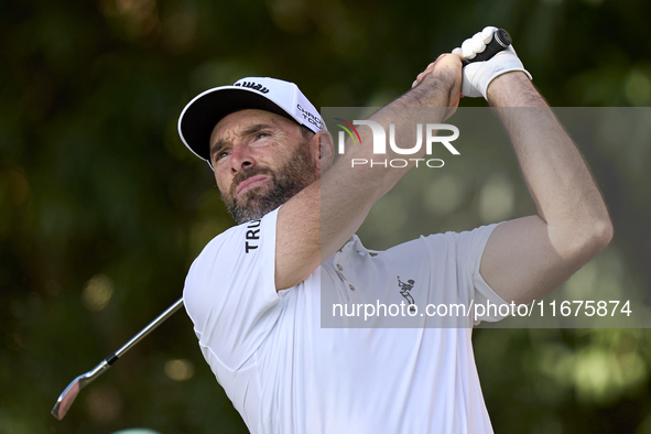 Oliver Wilson of England tees off on the 17th hole on day one of the Estrella Damm N.A. Andalucia Masters 2024 at Real Club de Golf Sotogran...